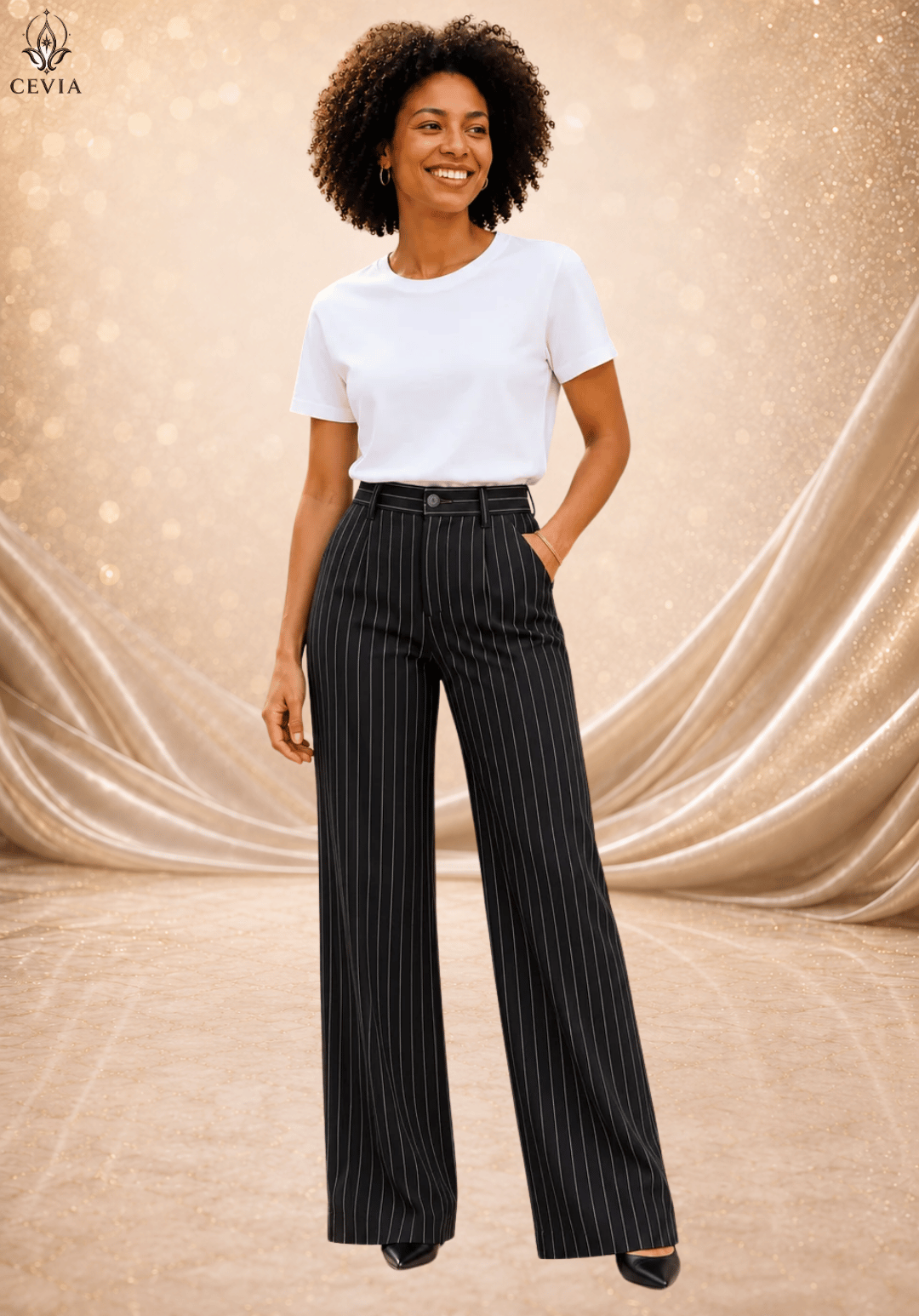 The Pinstripe Authority Wide-Leg Pants