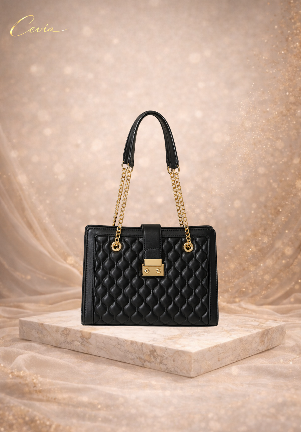 The Valoria Quilted Luxe Shoulder Bag — Black