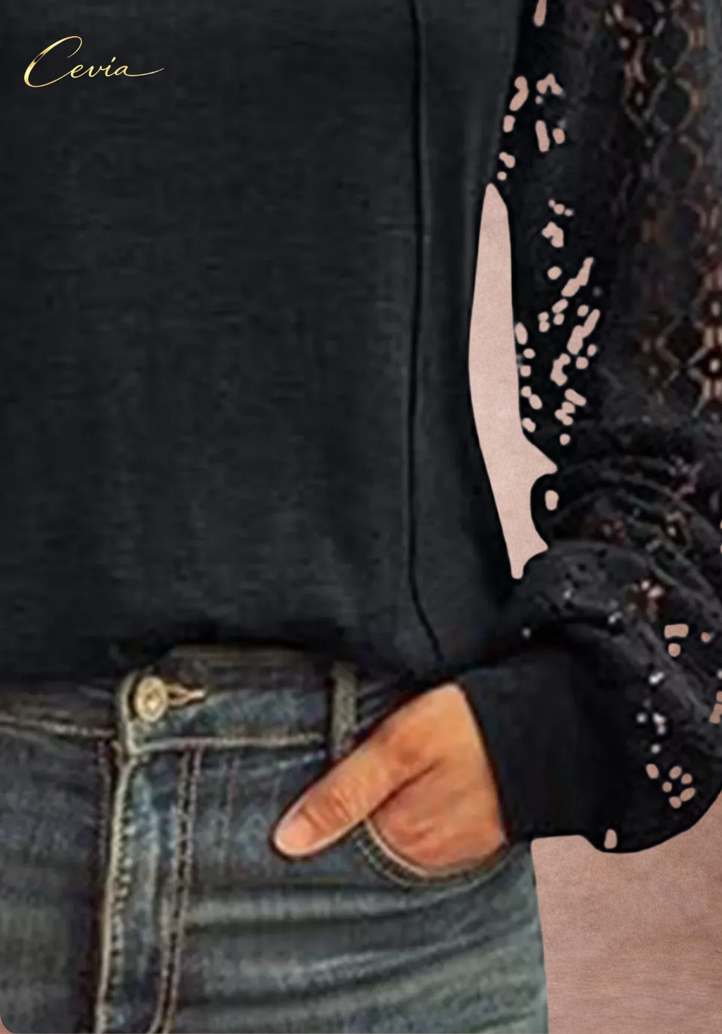 The Lysandra Lace-Sleeve Seamline Top