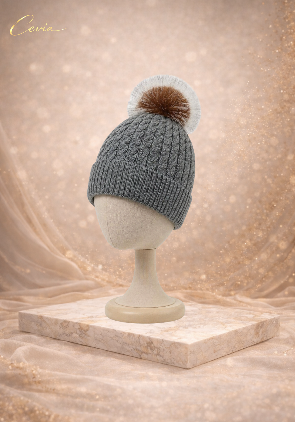 The Fioralle Cable-Pom Knit Beanie