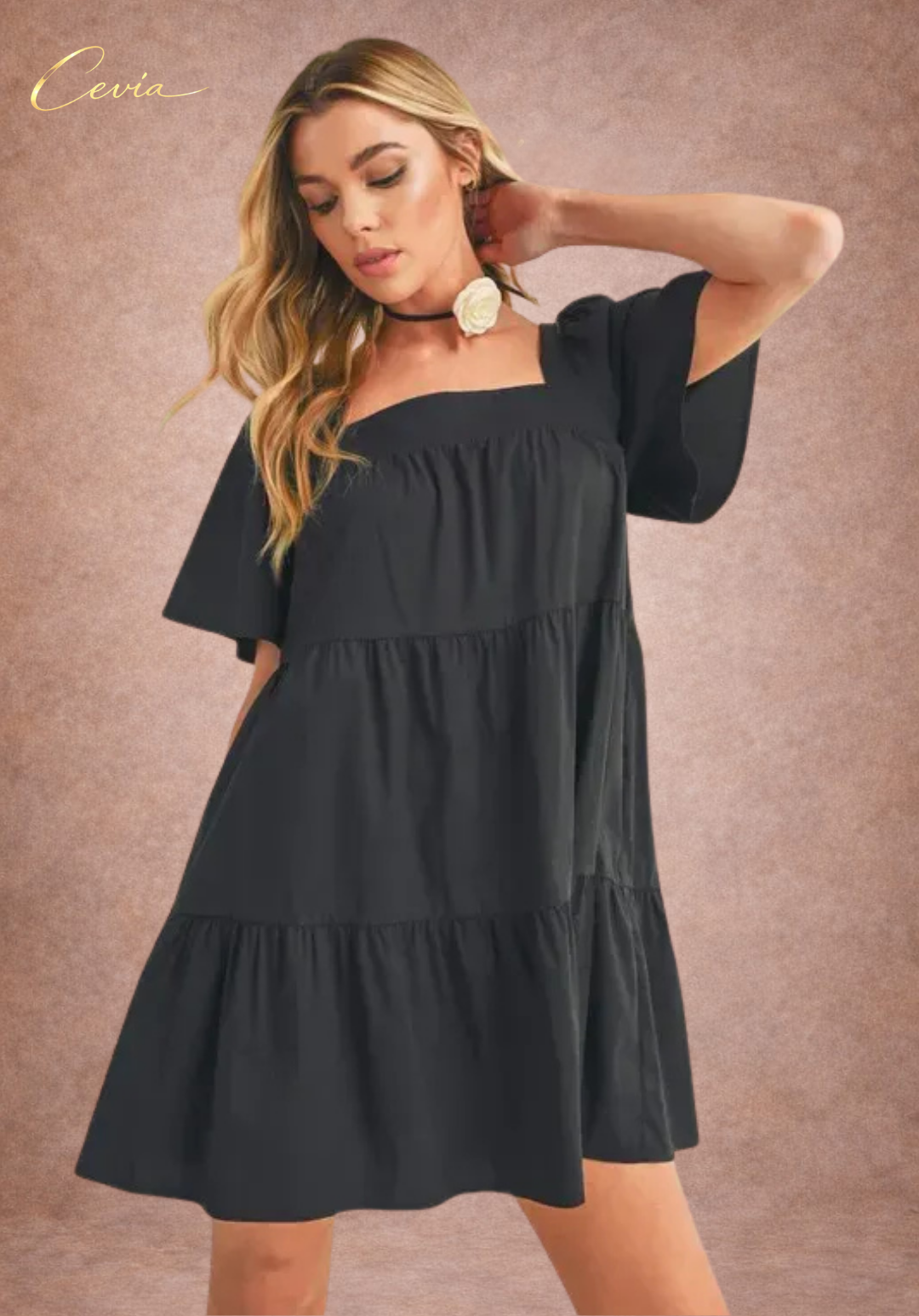 Square Neck Tiered Mini Dress