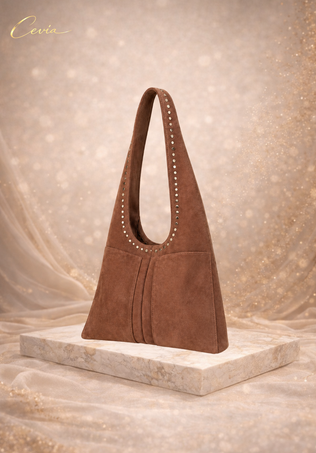 The Aurelle Studded Suede Shoulder Bag
