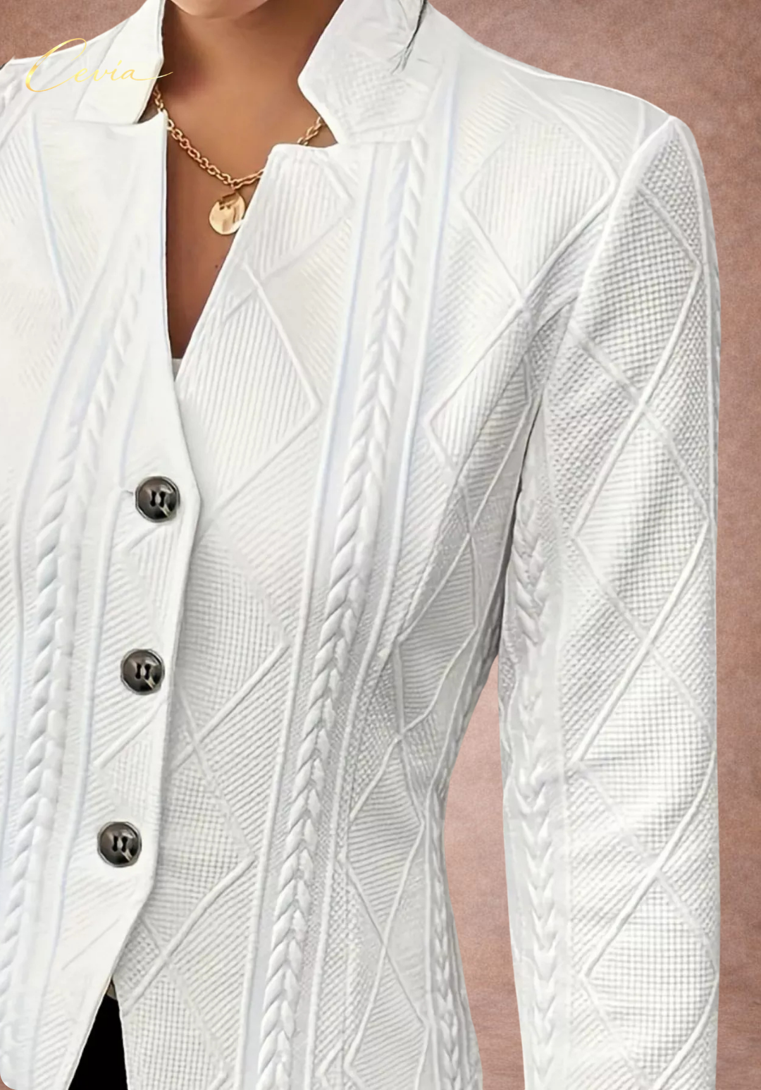 The Elenvara Sculpted-Texture White Blazer