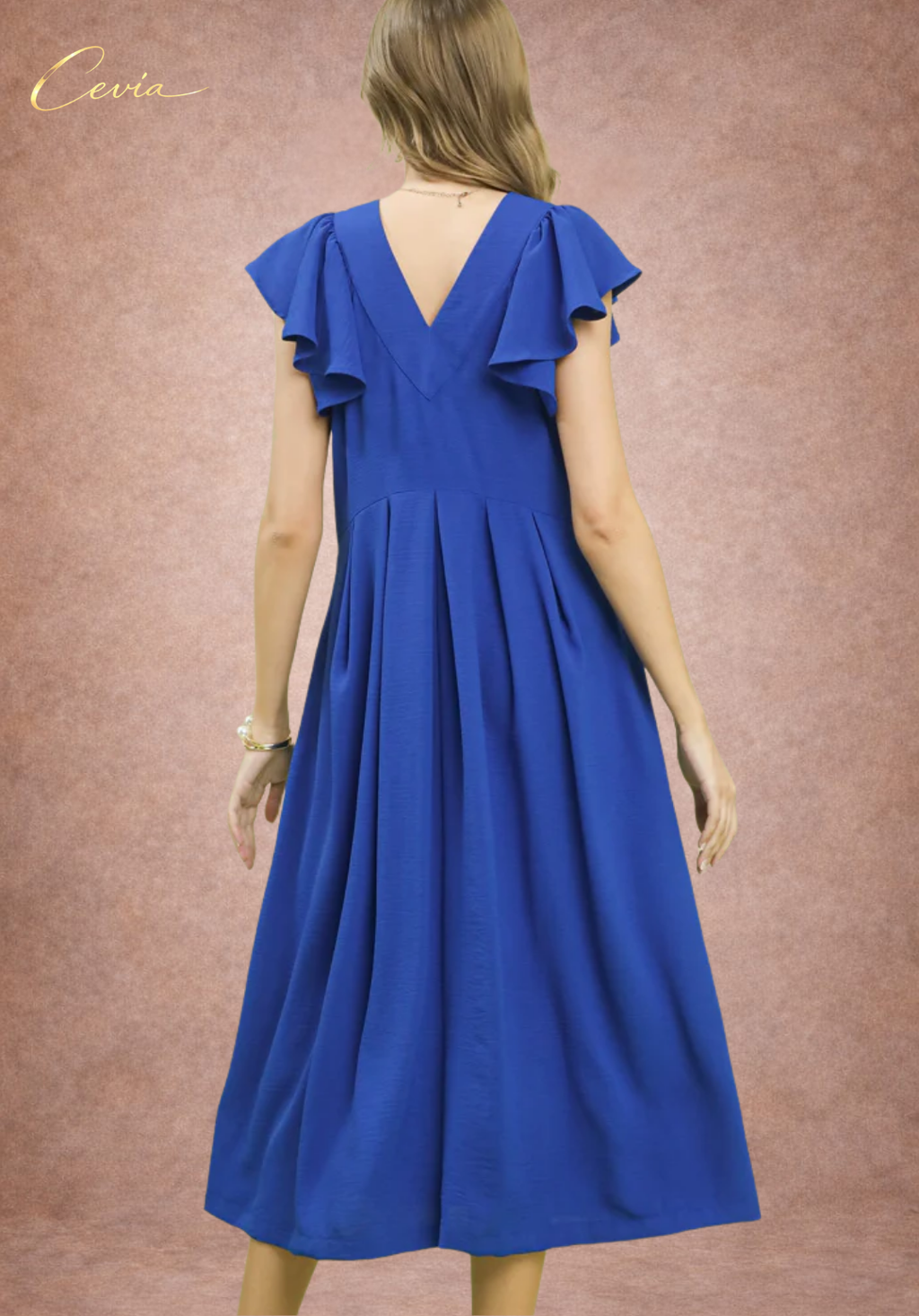 Ruffle Sleeve Pleated Midi Dress