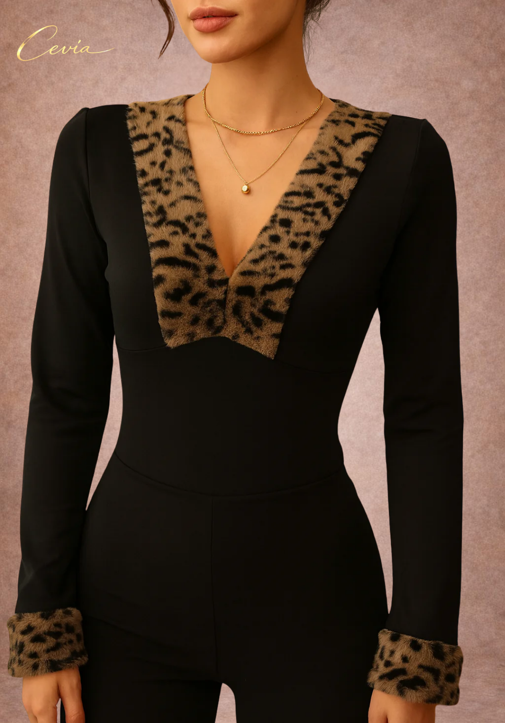 The Léonelle Velvet-Luxe Leopard Trim Bodysuit