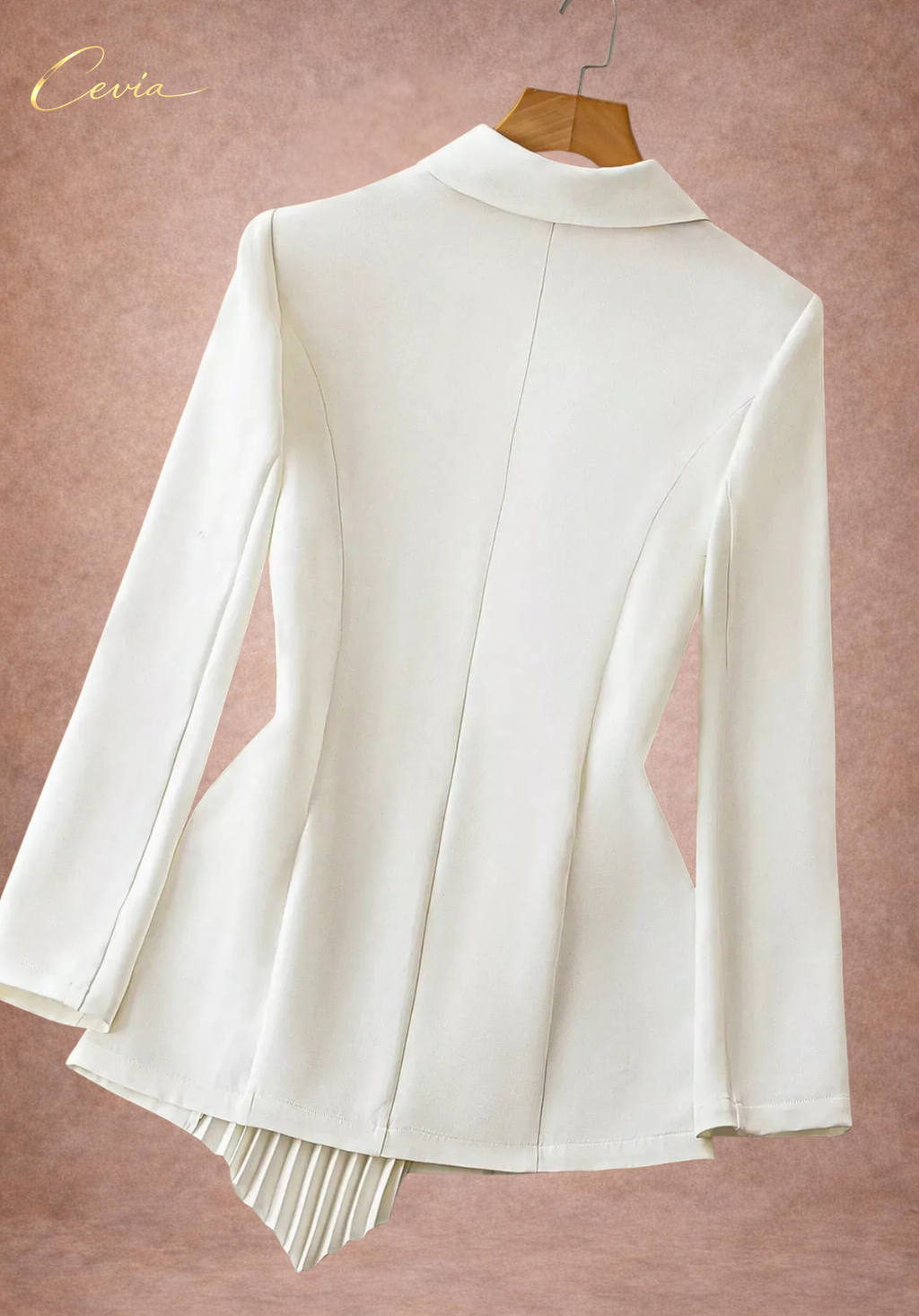 The Elanora Pleated-Asymmetry Blazer Dress — Ivory Elegance