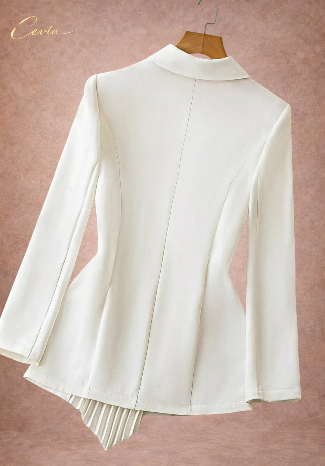 The Elanora Pleated-Asymmetry Blazer Dress — Ivory Elegance