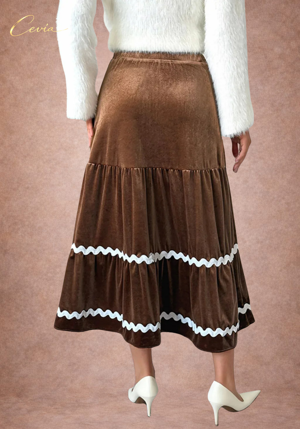 Velvet Tiered Elegance Midi Skirt