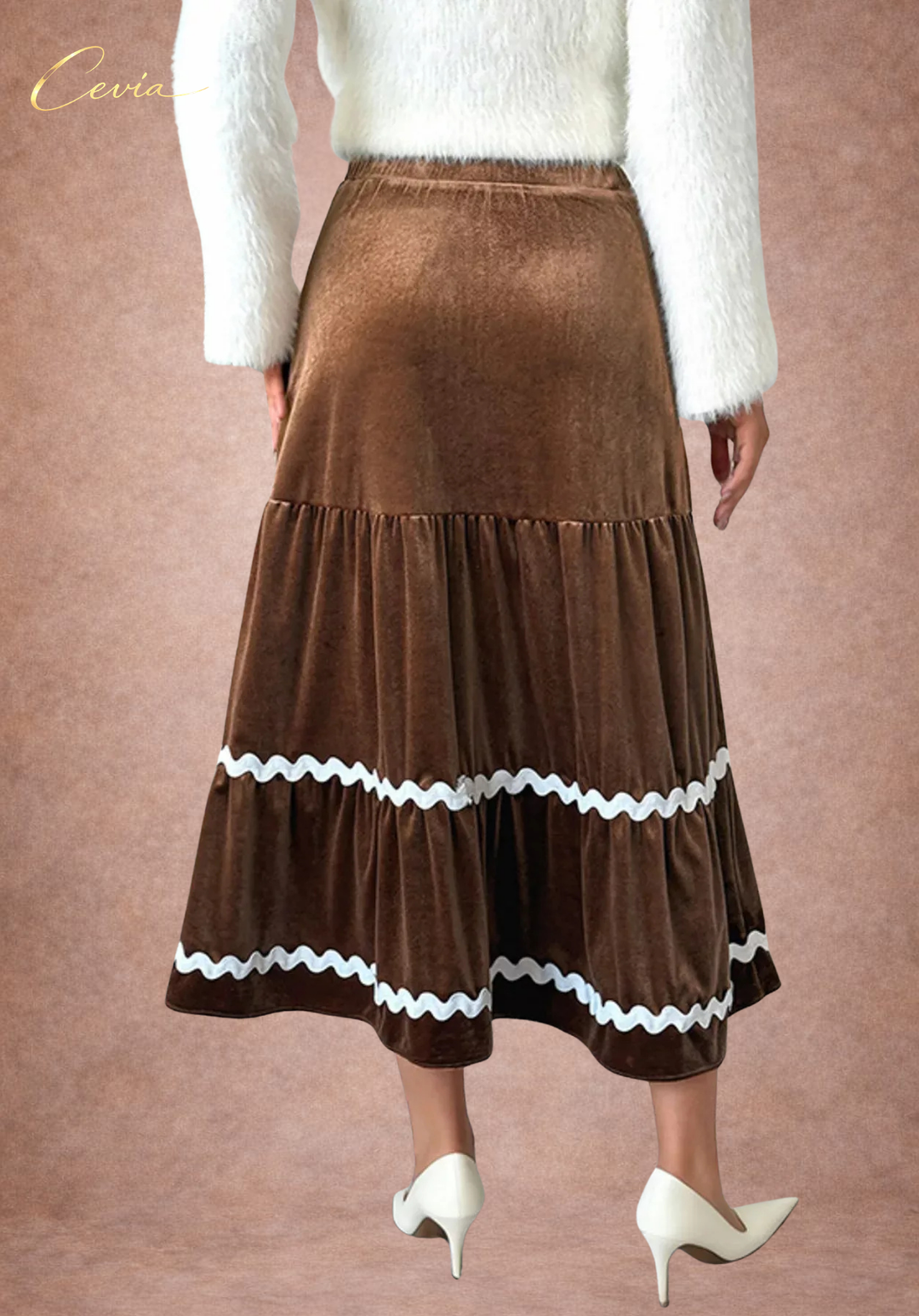 Velvet Tiered Elegance Midi Skirt