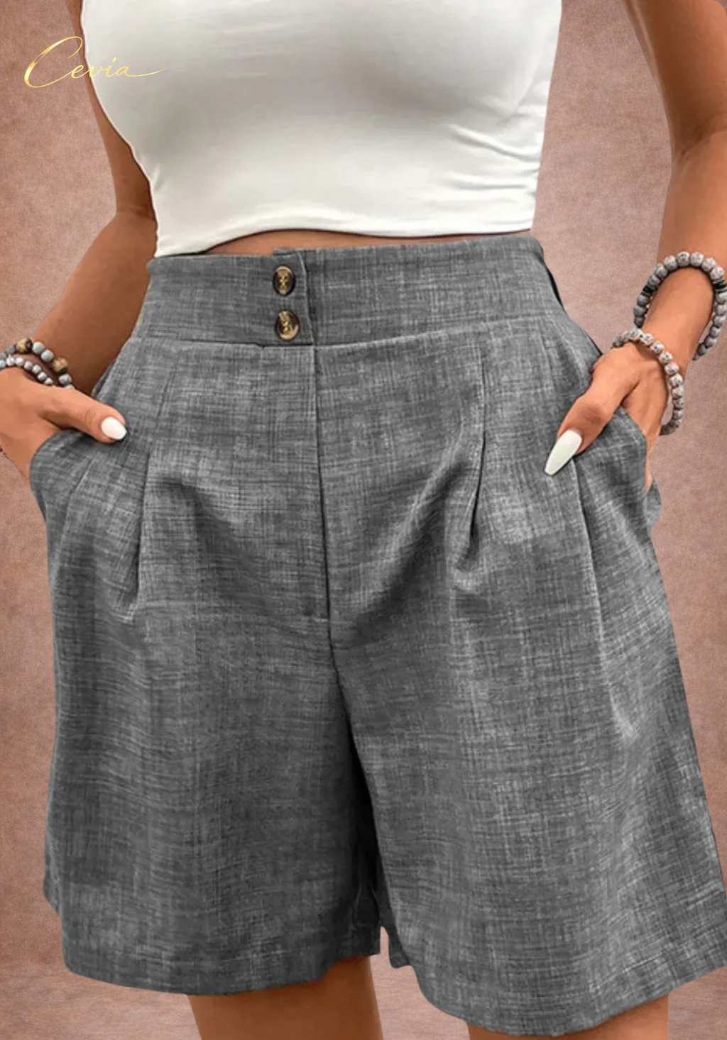 CEVIA High-Waist Button Shorts
