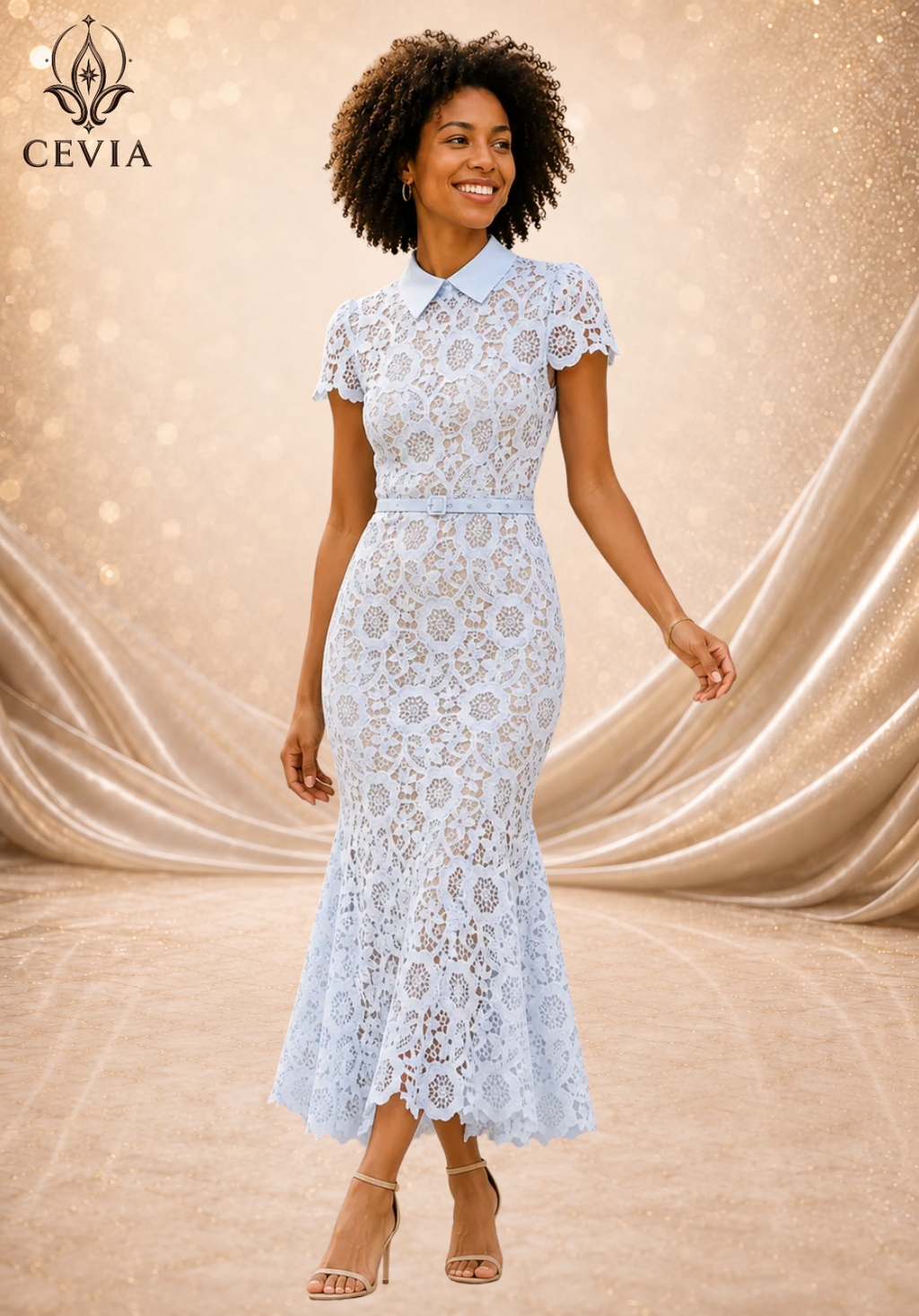 The Floral Lace Collared Mermaid Midi Dress