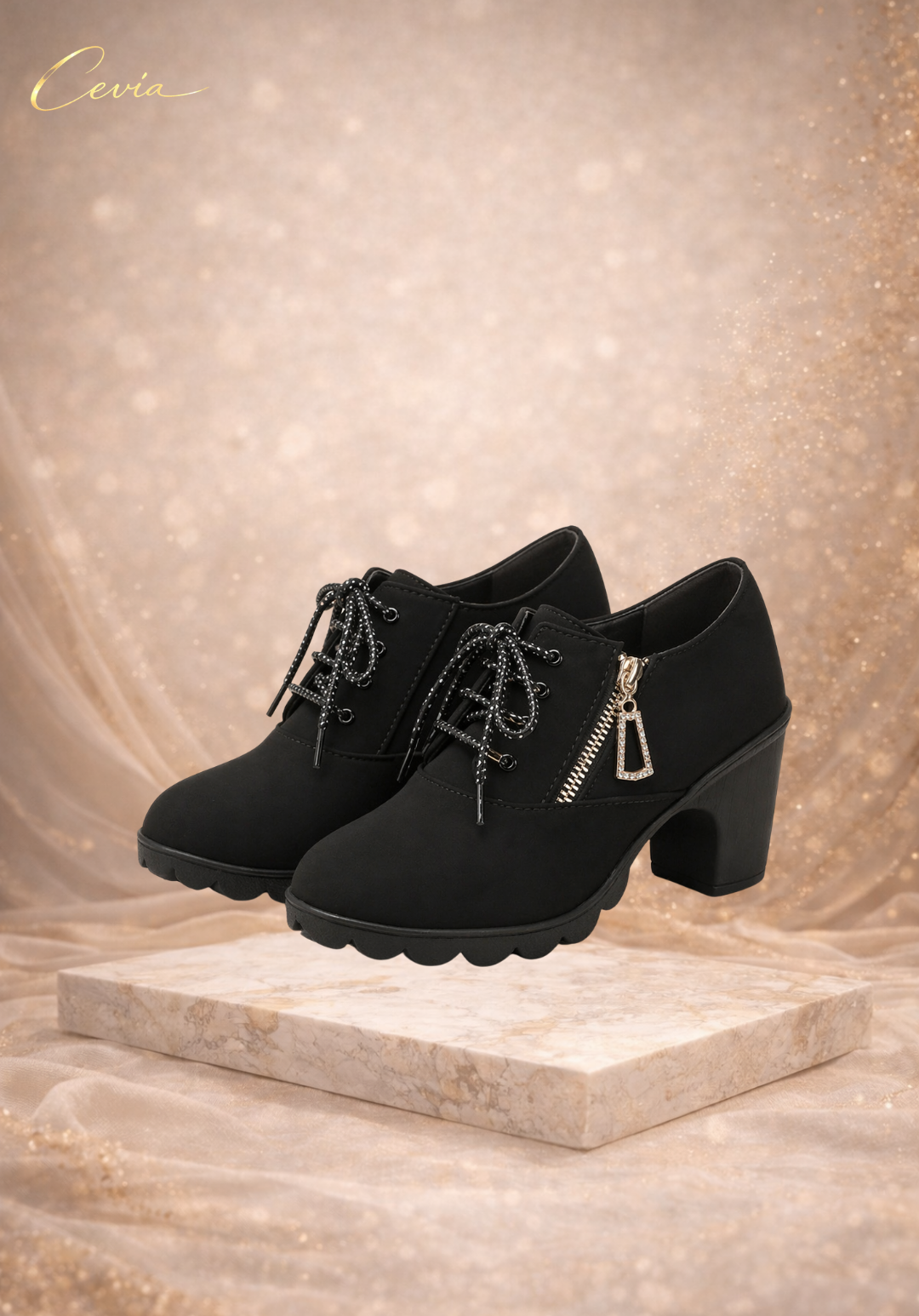 The Florence Zip Lace Heeled Boots