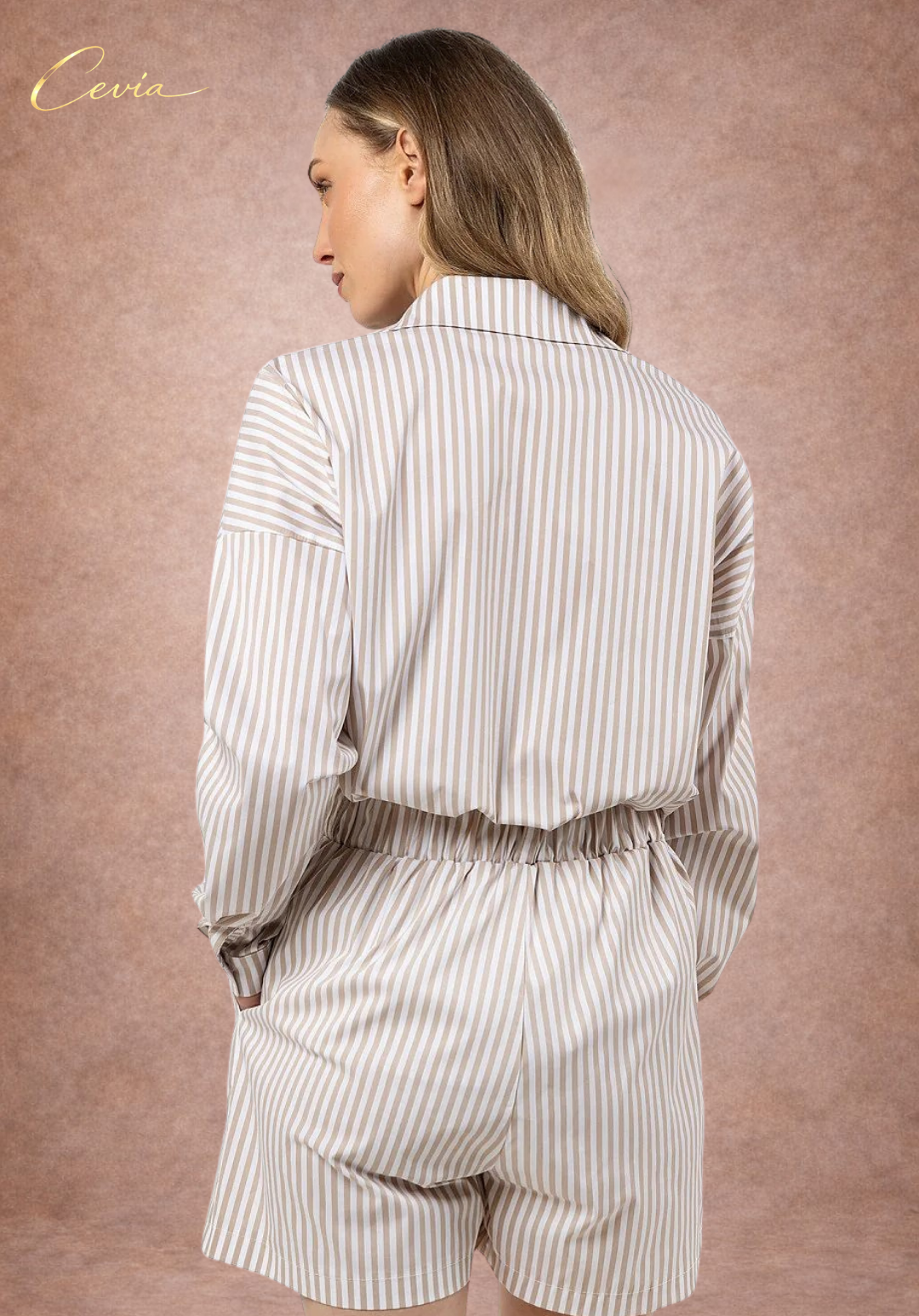 Sand-Stripe High-Waist Summer Shorts
