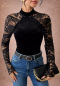 The Cerenelle Noir Lace-Illusion Bodysuit
