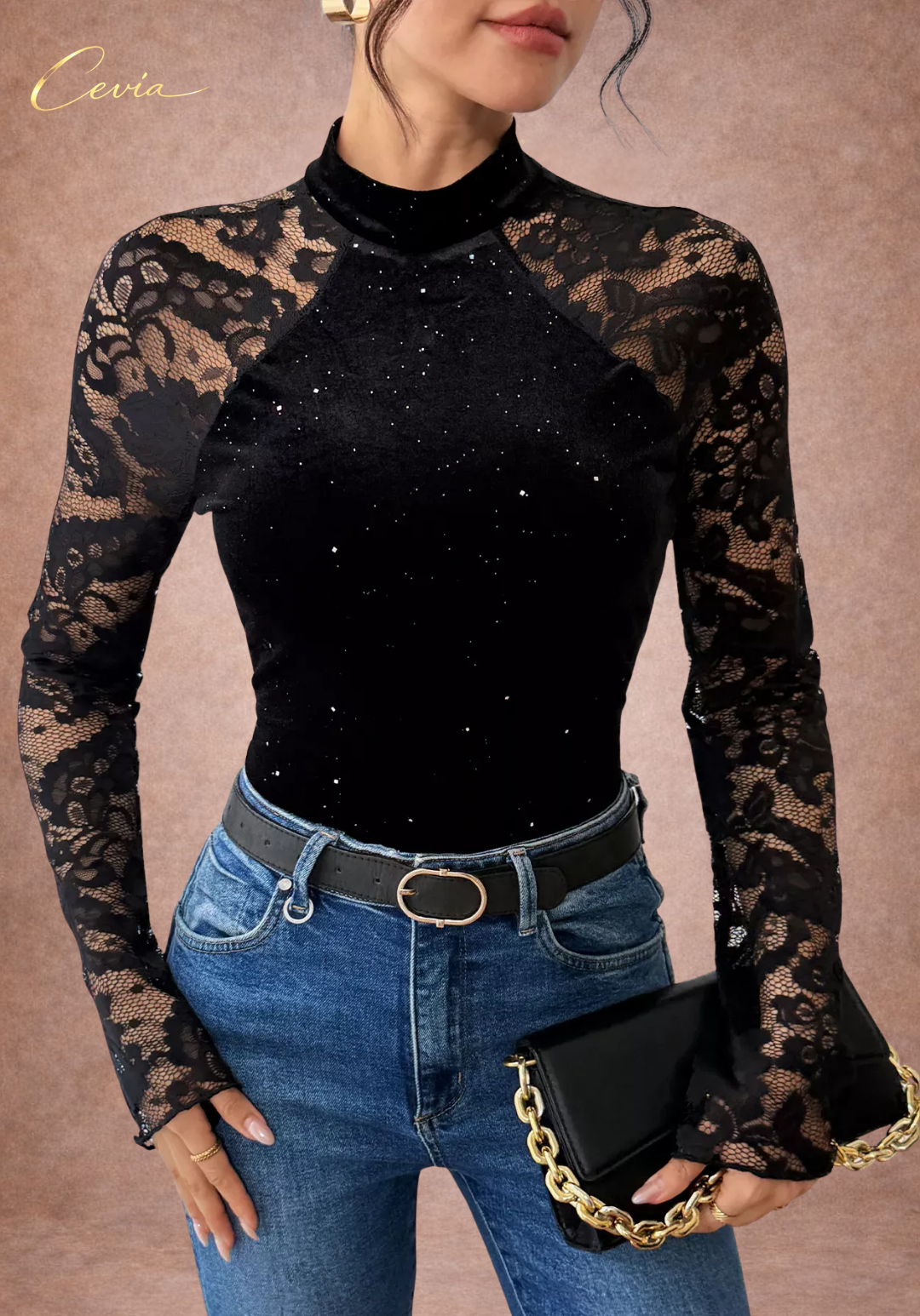 The Cerenelle Noir Lace-Illusion Bodysuit