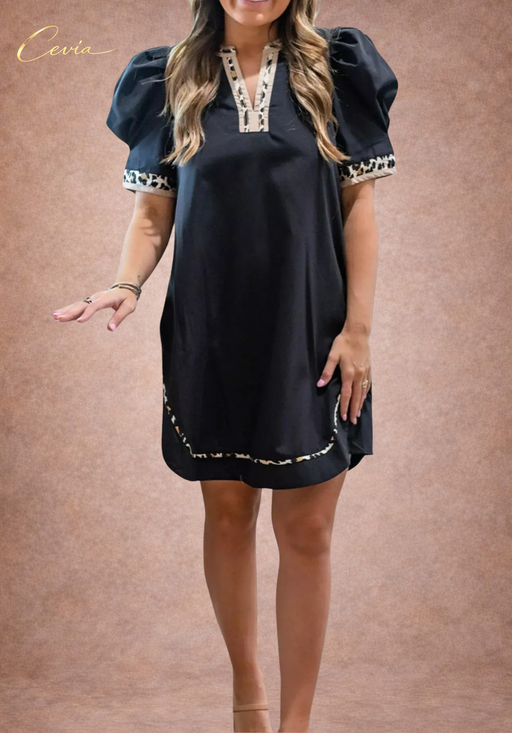 The Marvella Contrast-Trim Puff-Sleeve Dress