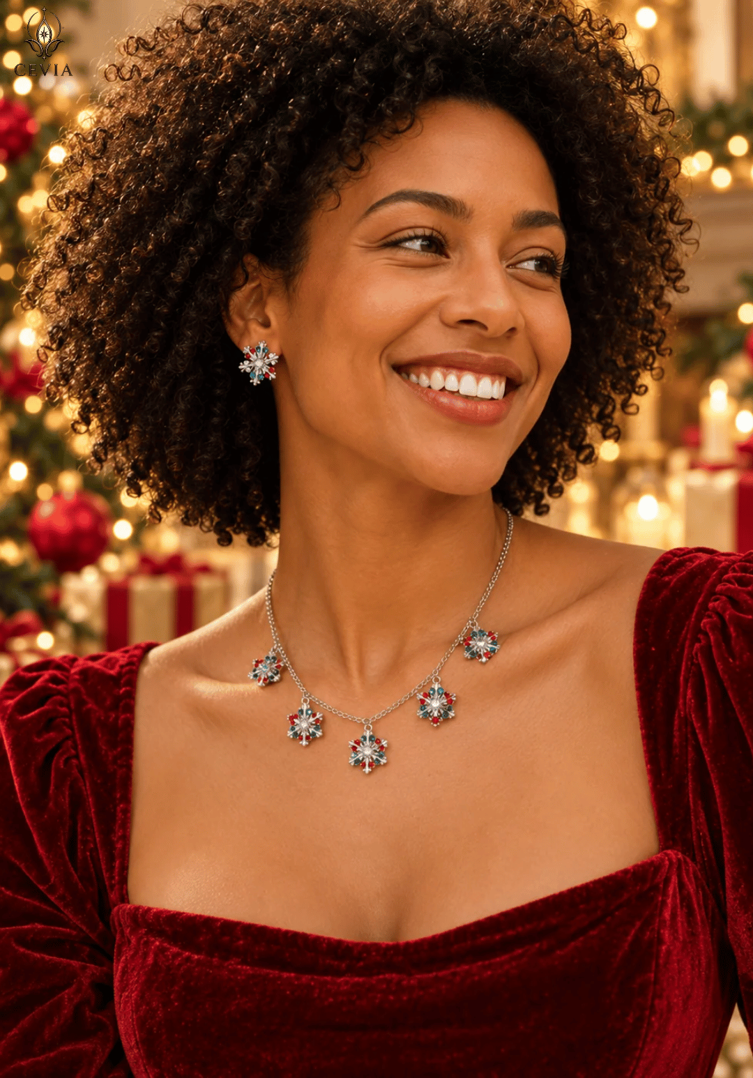 The Starlit Snowflake Charm Necklace & Earrings Set