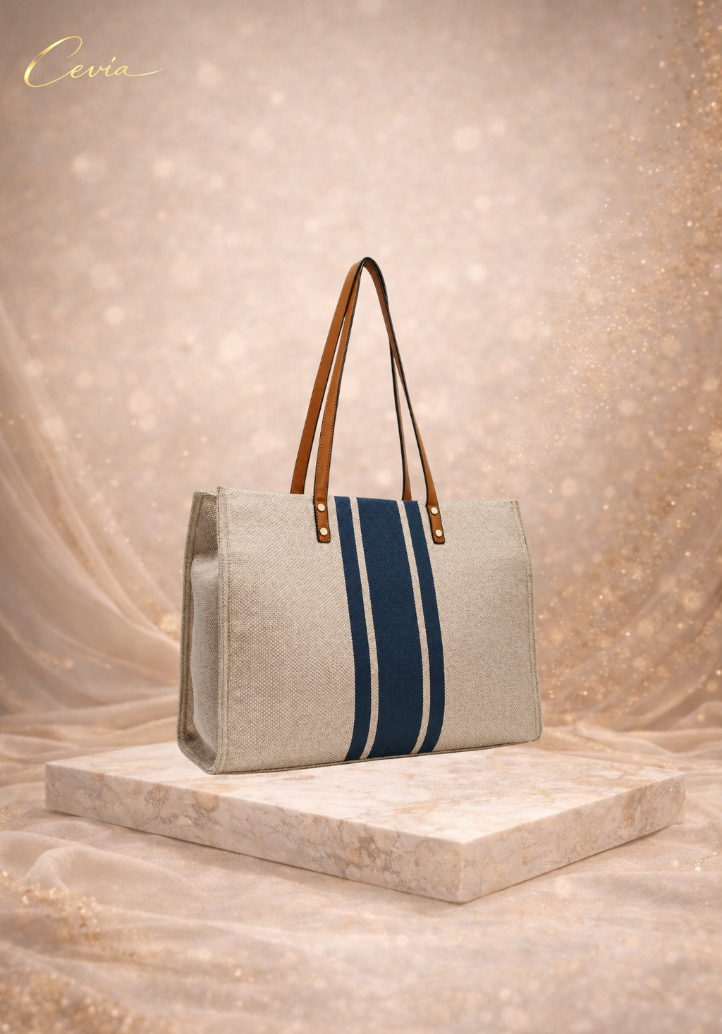 The Marisse Striped Oversize Cotton-Linen Tote