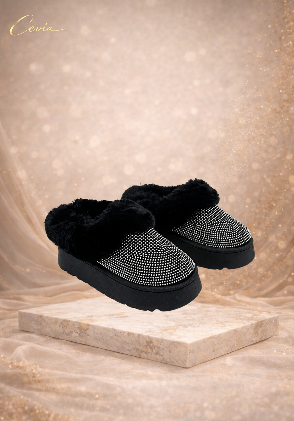 The Aurora Crystal Fur Platform Slippers