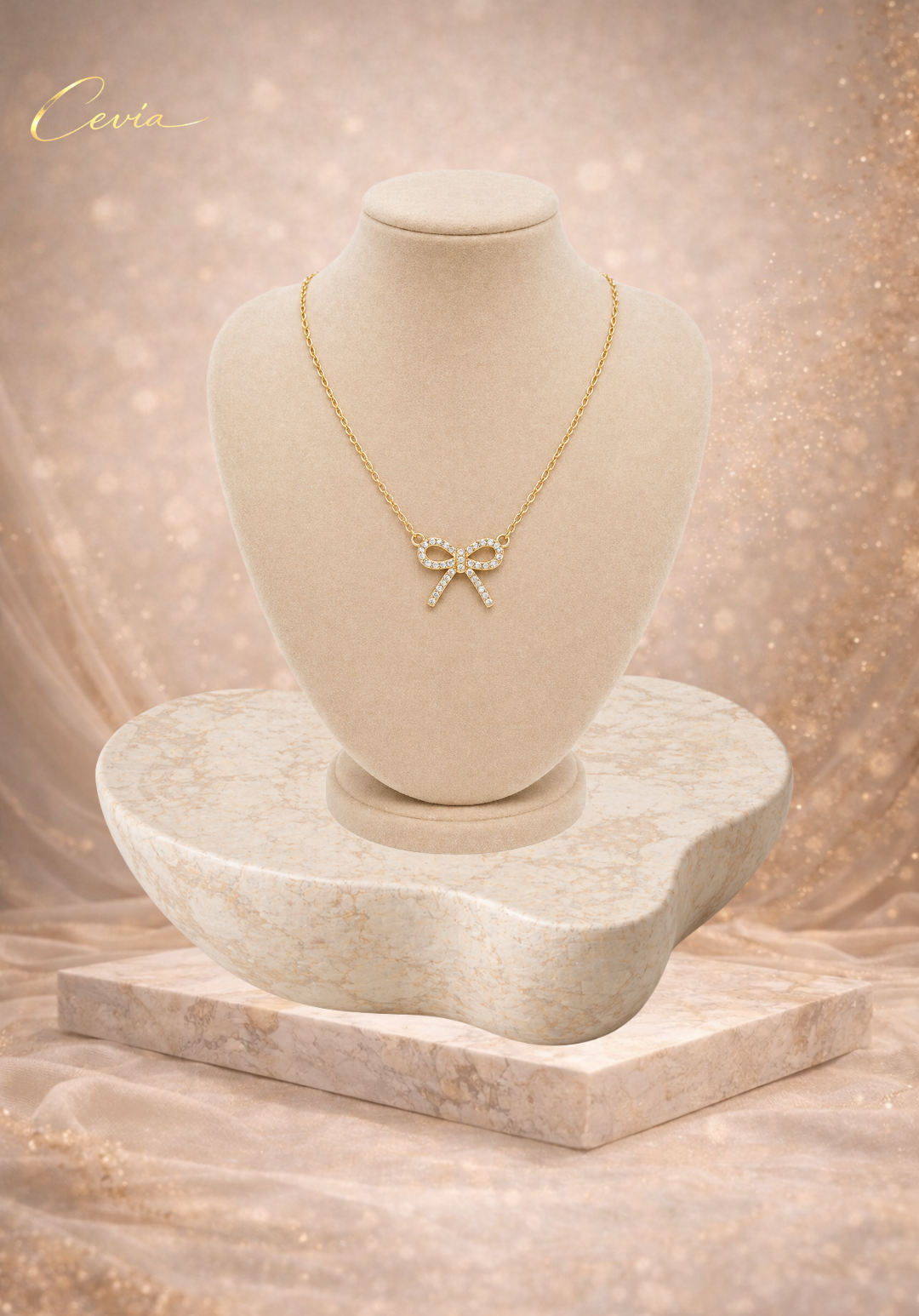 Zircon Bow Pendant Necklace