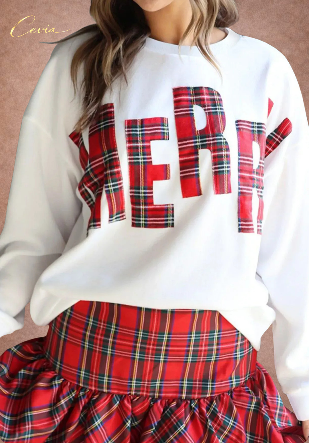 The Merriva Plaid-Letter Holiday Sweatshirt
