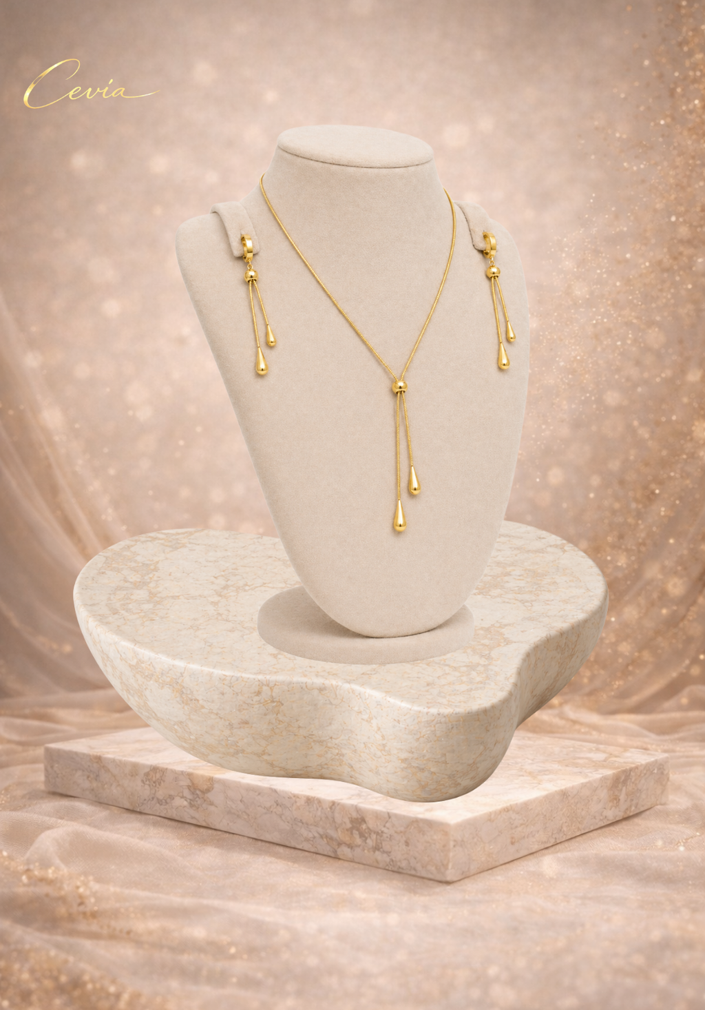 The Aurelia Fluid-Teardrop Lariat Jewelry Set (3-Piece)