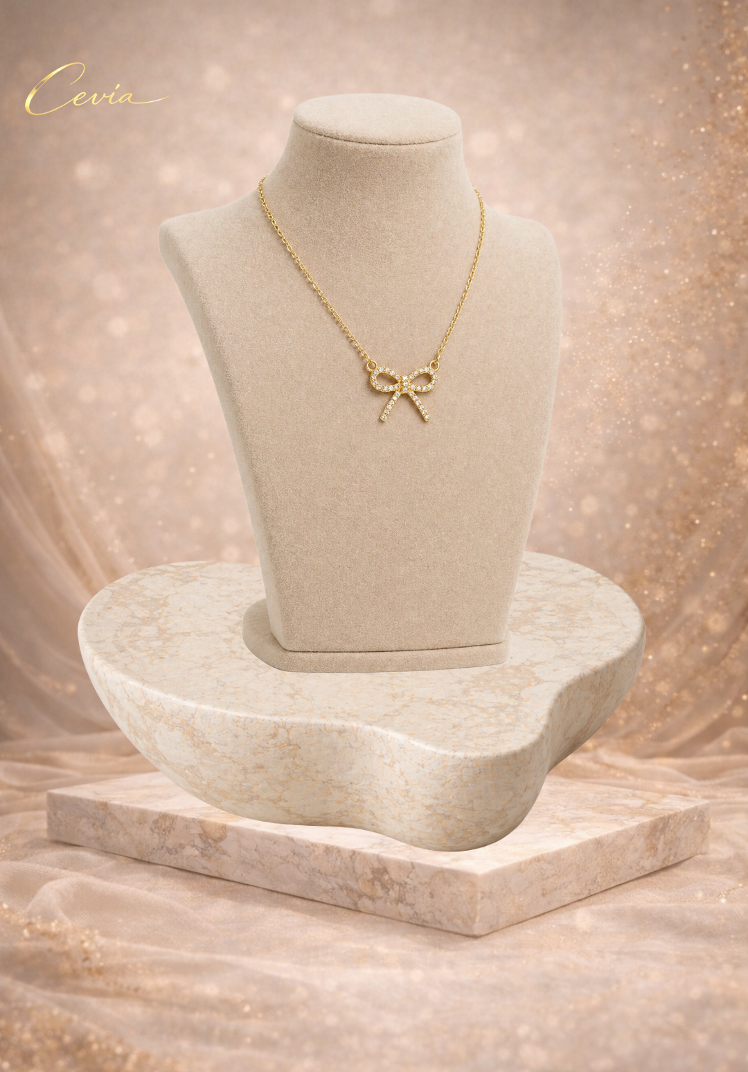 Zircon Bow Pendant Necklace