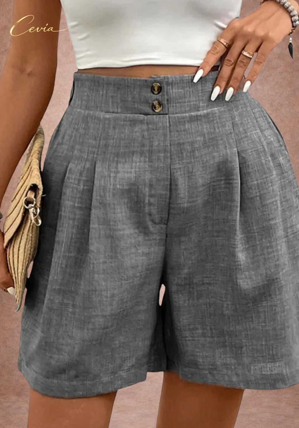CEVIA High-Waist Button Shorts