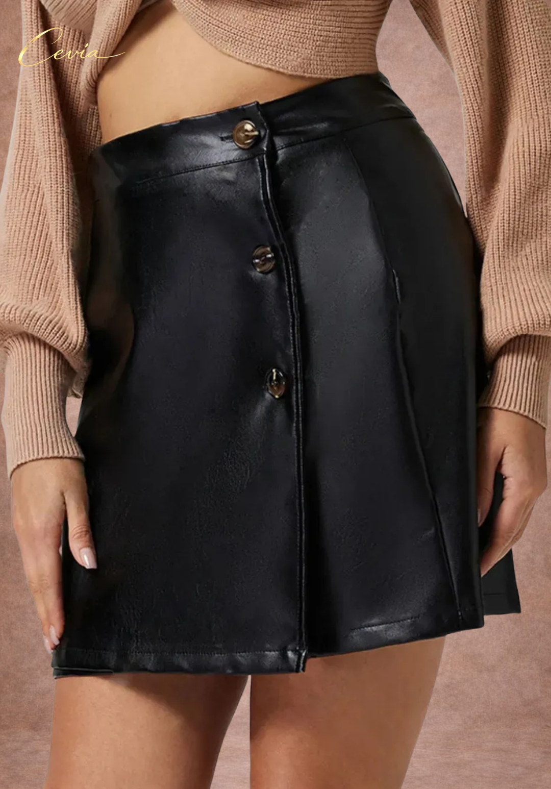 The Marleaux Luxe Faux-Leather Button Skirt
