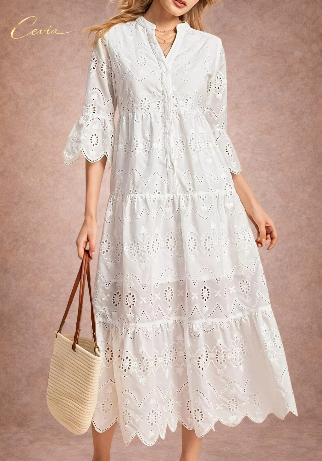 The Marivelle Eyelet-Tiered Midi Dress