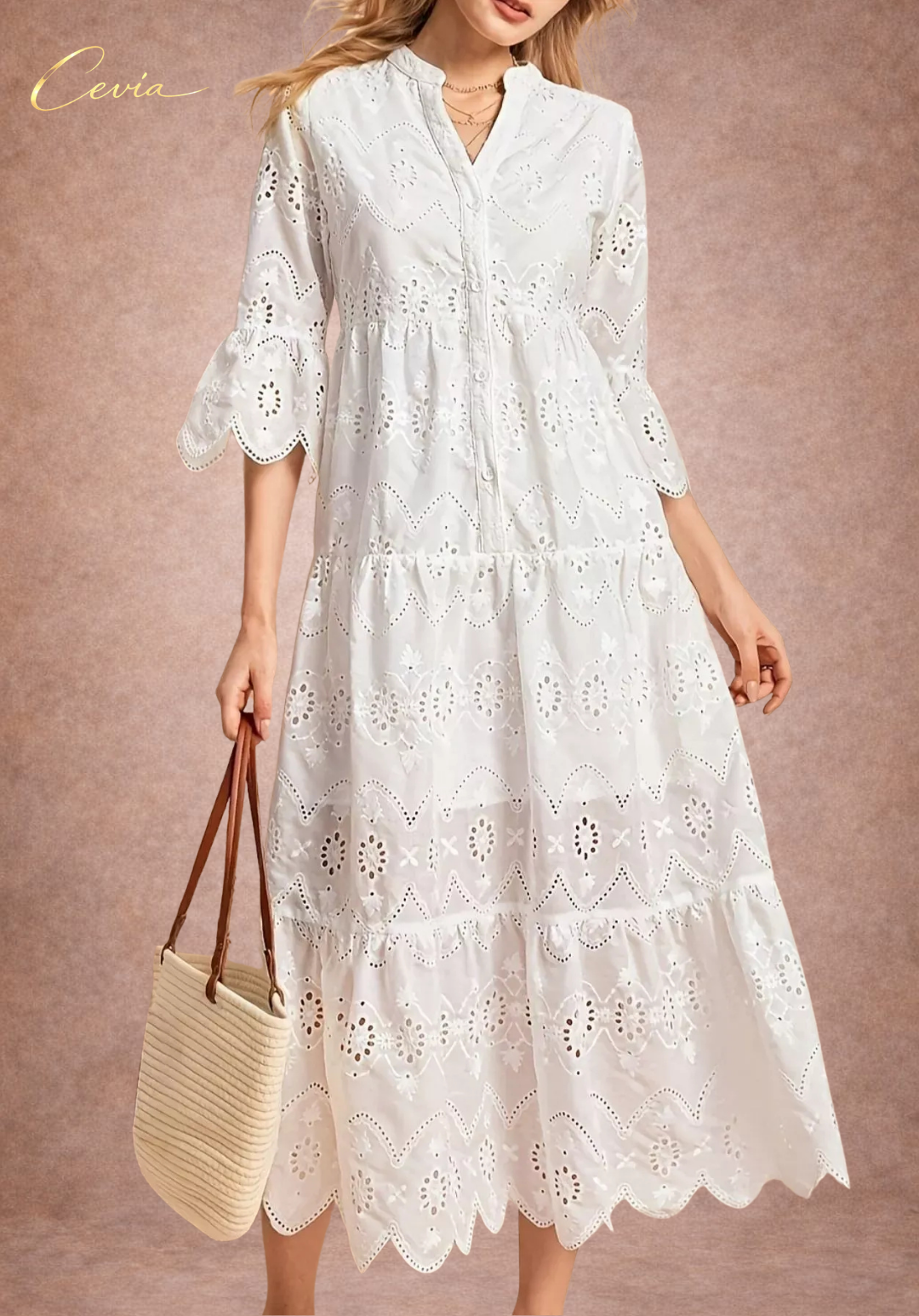 The Marivelle Eyelet-Tiered Midi Dress