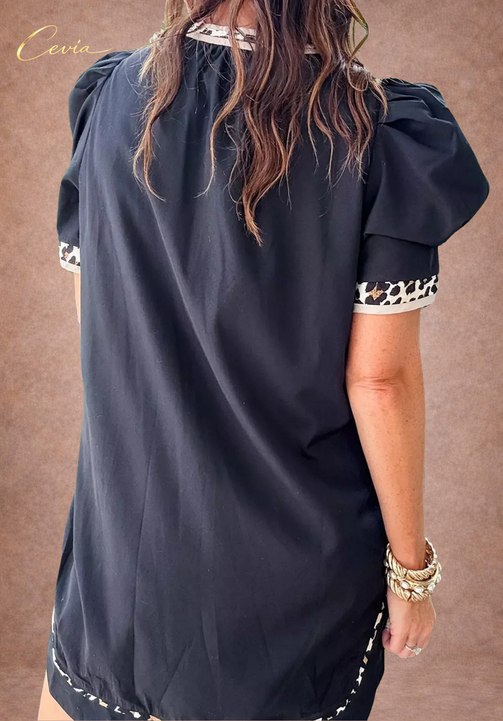 The Marvella Contrast-Trim Puff-Sleeve Dress