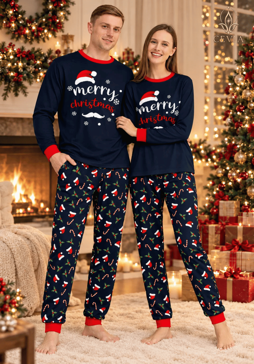 Conjuntos de Pijama Navideño Familiar a Juego — Santa's Midnight Magic