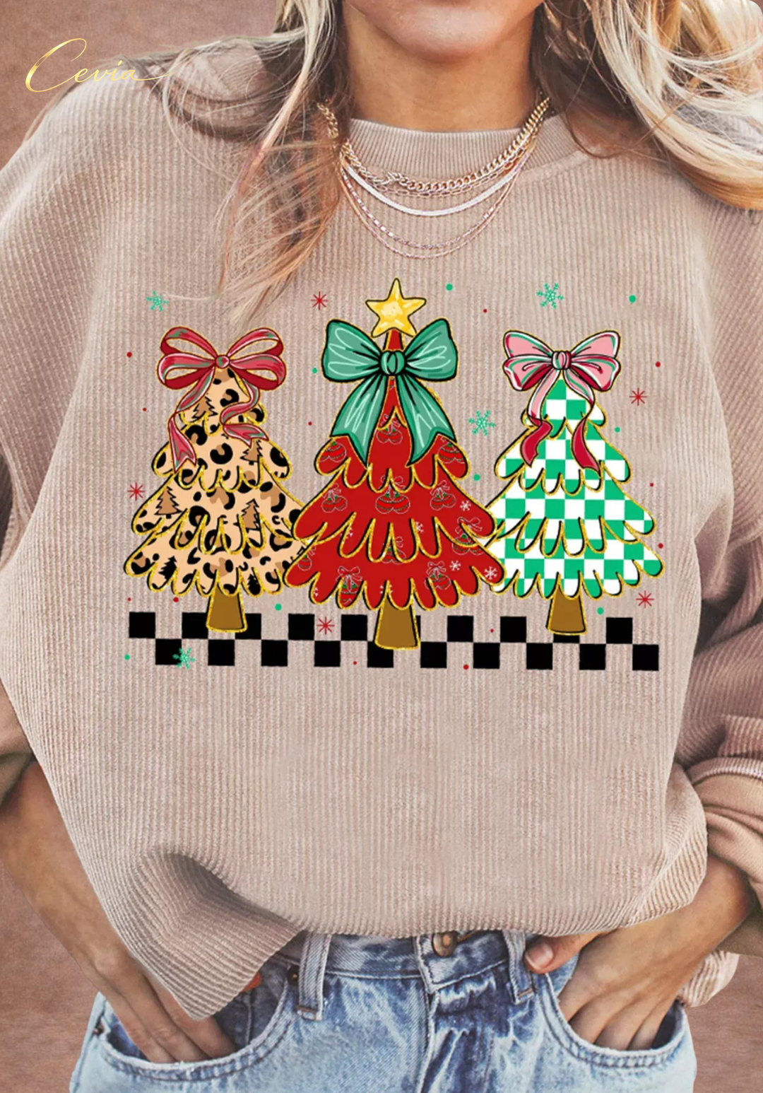 The Noellette Trio-Tree Festive Ribbed Top