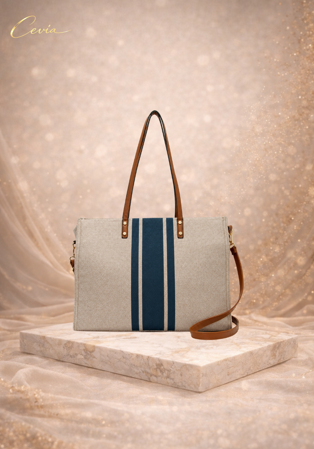 The Marisse Striped Oversize Cotton-Linen Tote