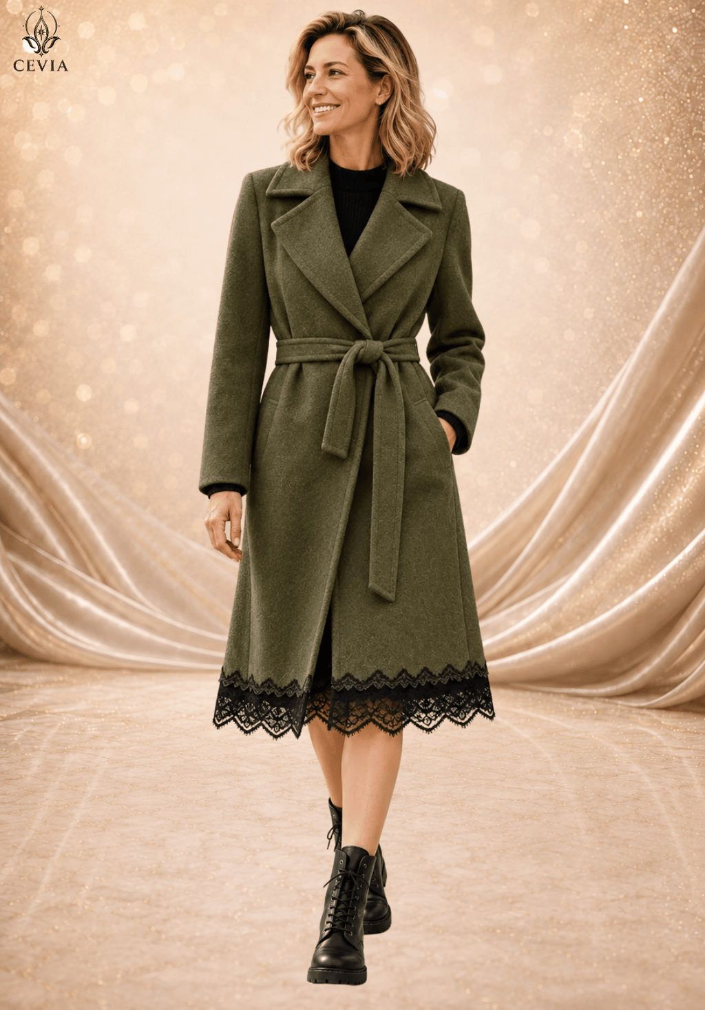 The Timeless Elegance Lace Trim Belted Coat