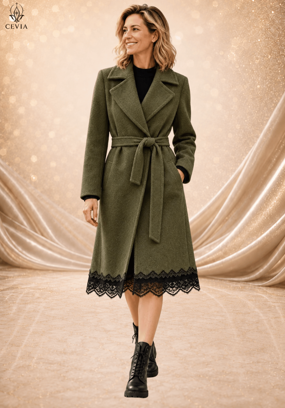 The Timeless Elegance Lace Trim Belted Coat