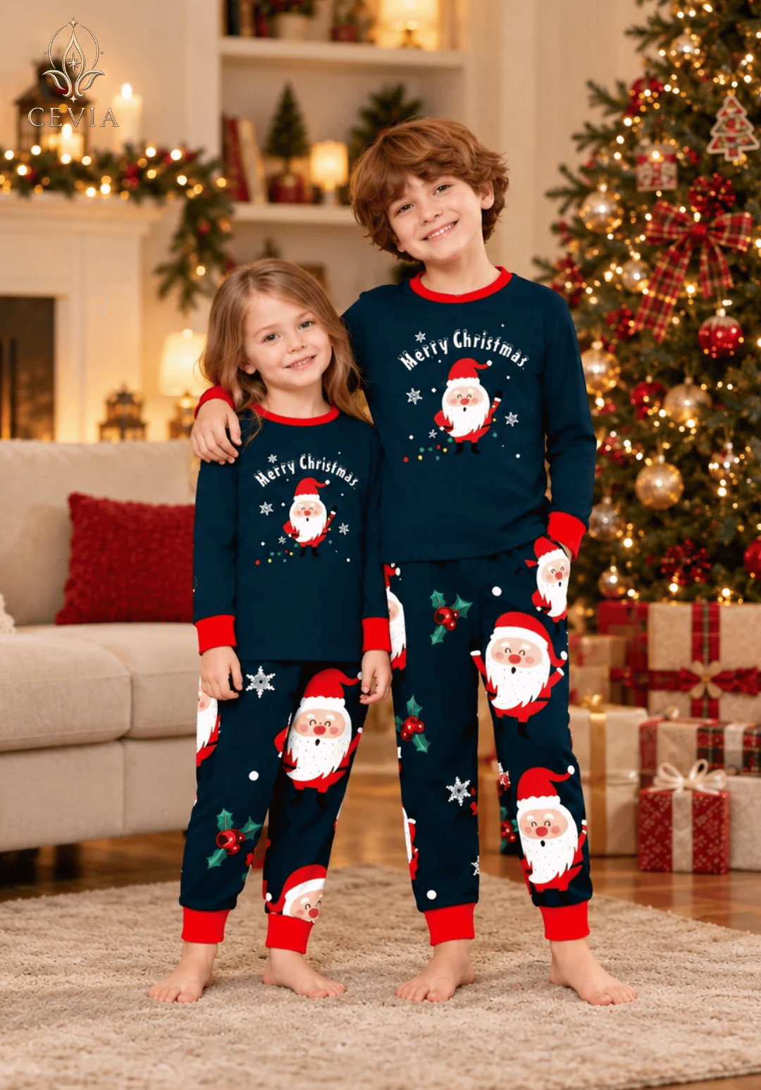 أطقم بيجامات كريسماس عائلية متطابقة — Santa's Joyful Wishes
