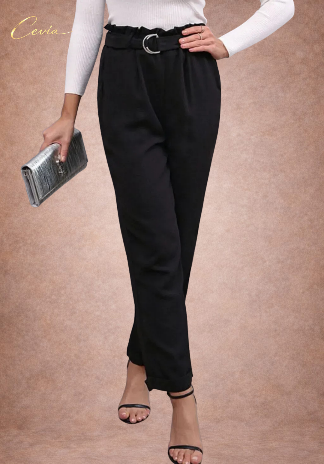 The Marivelle Belted Paper-Waist Tailored Pants