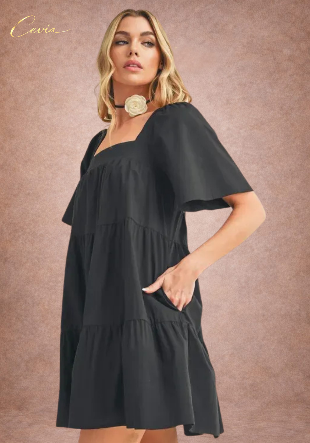 Square Neck Tiered Mini Dress