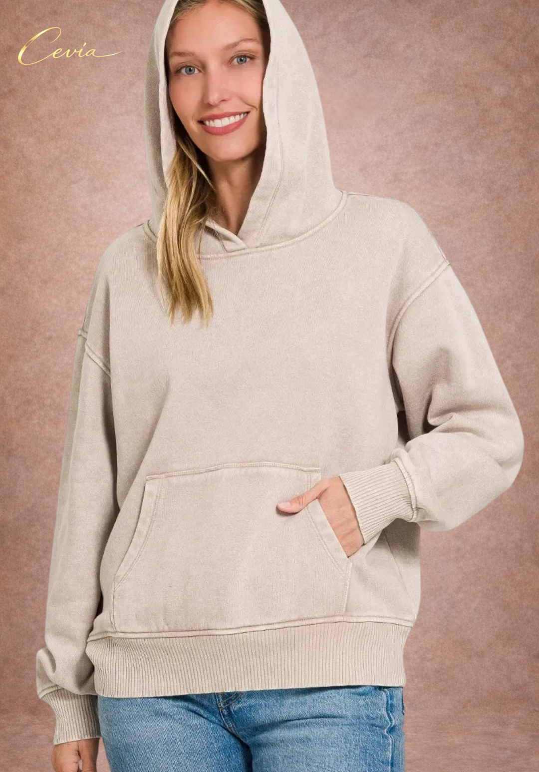 The Asterelle Acid-Wash Fleece Kangaroo Hoodie – Ash Mocha