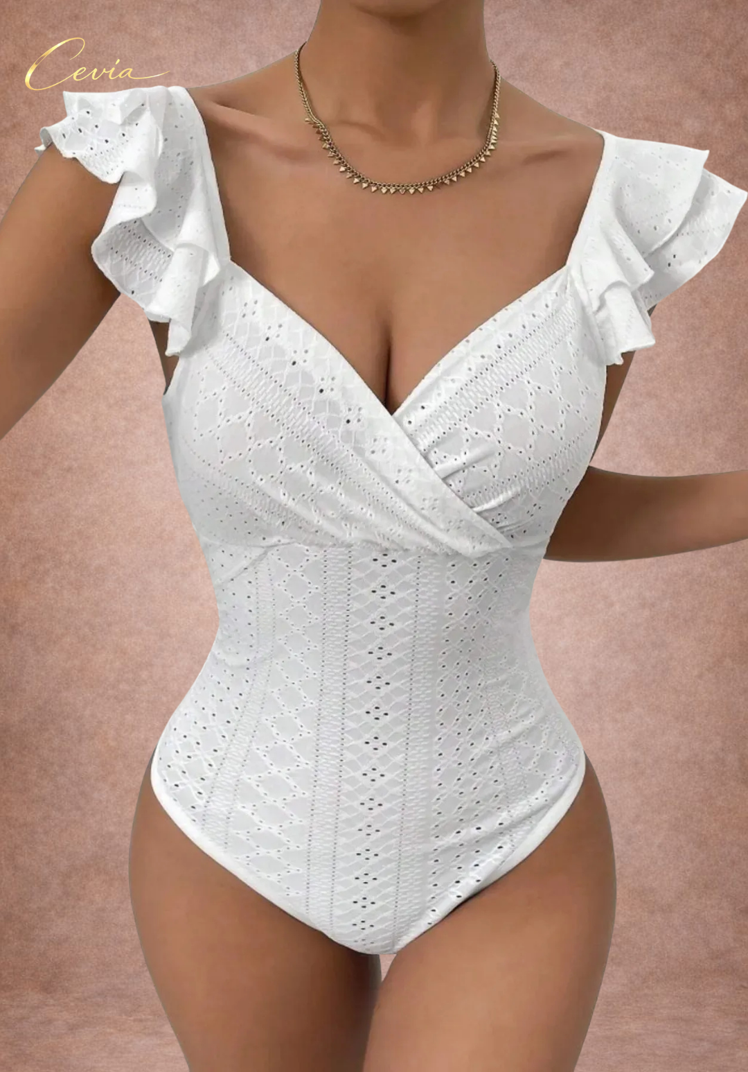The Marivette Ruffled-Eyelet Contour Bodysuit