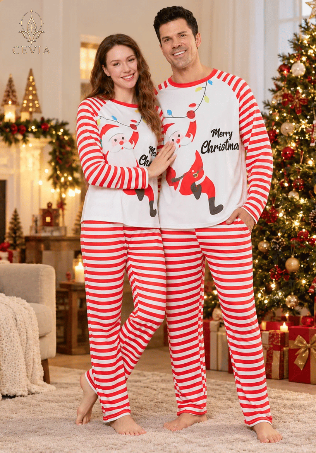أطقم بيجامات كريسماس عائلية متطابقة — Santa Candy Stripe