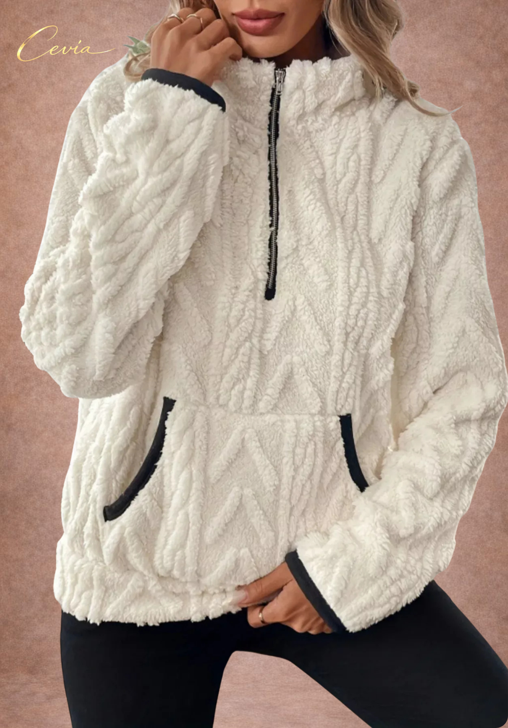 The Ivoria Textured Sherpa Half-Zip Plus Size