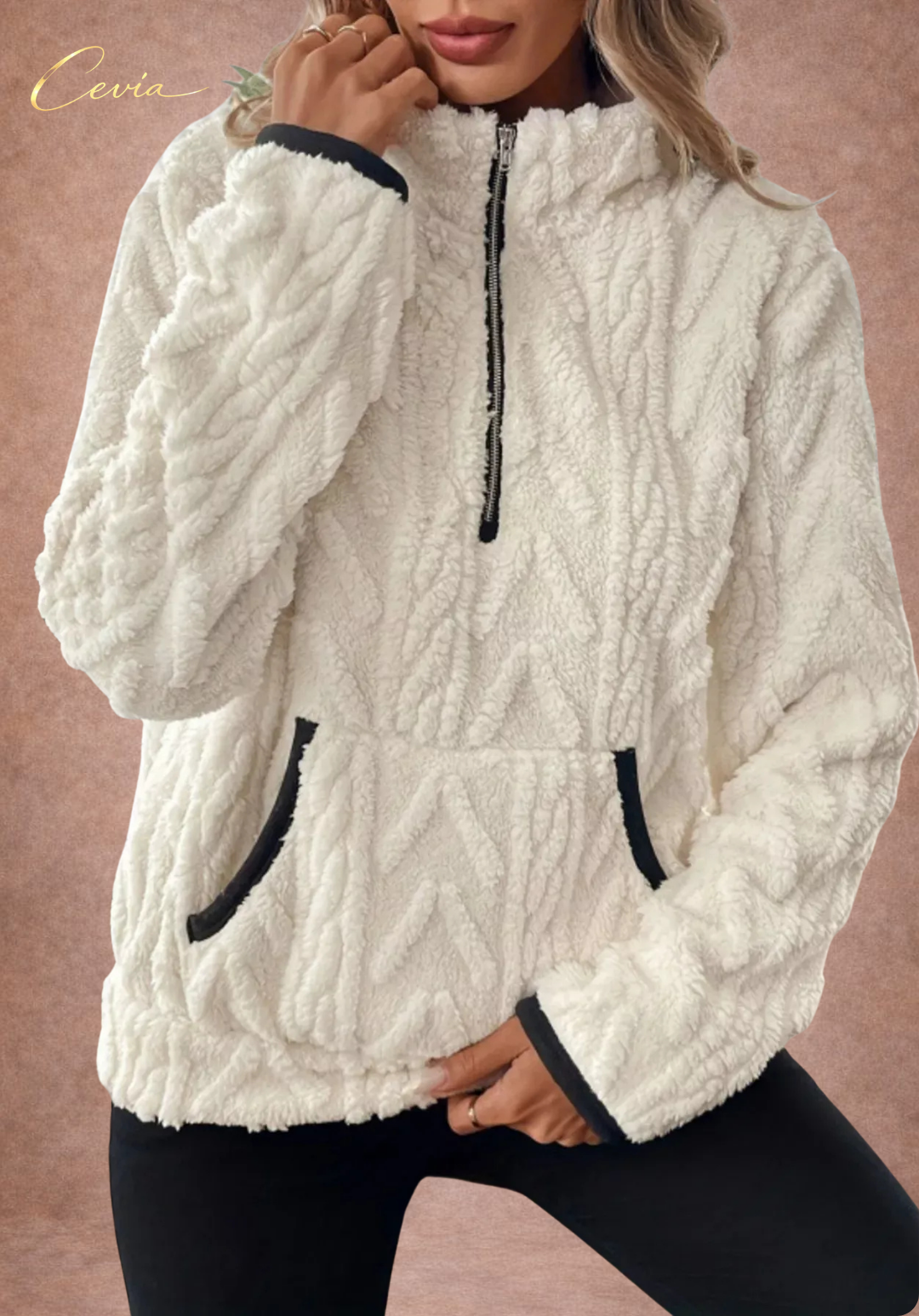 The Ivoria Textured Sherpa Half-Zip Plus Size