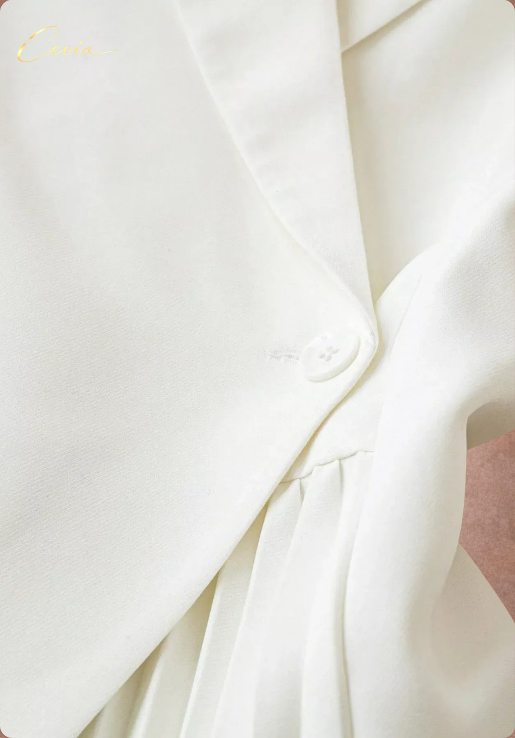 The Elanora Pleated-Asymmetry Blazer Dress — Ivory Elegance