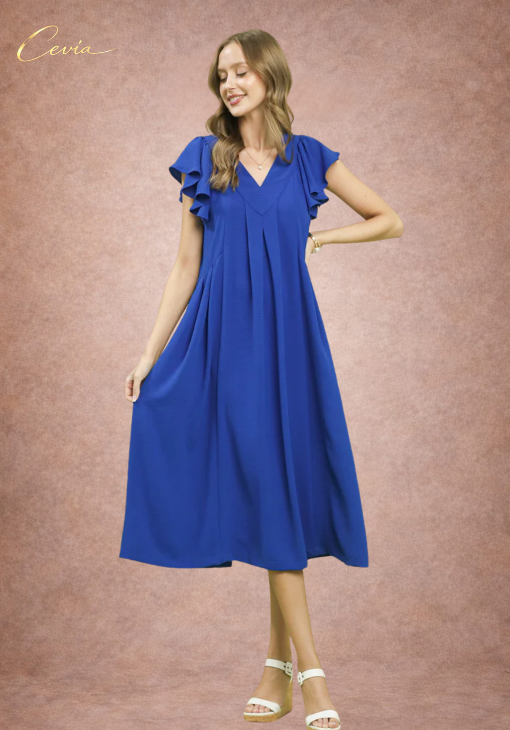 Ruffle Sleeve Pleated Midi Dress