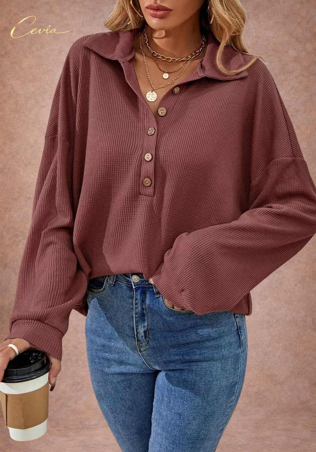 The Marvella Ribbed Button-Collar Top