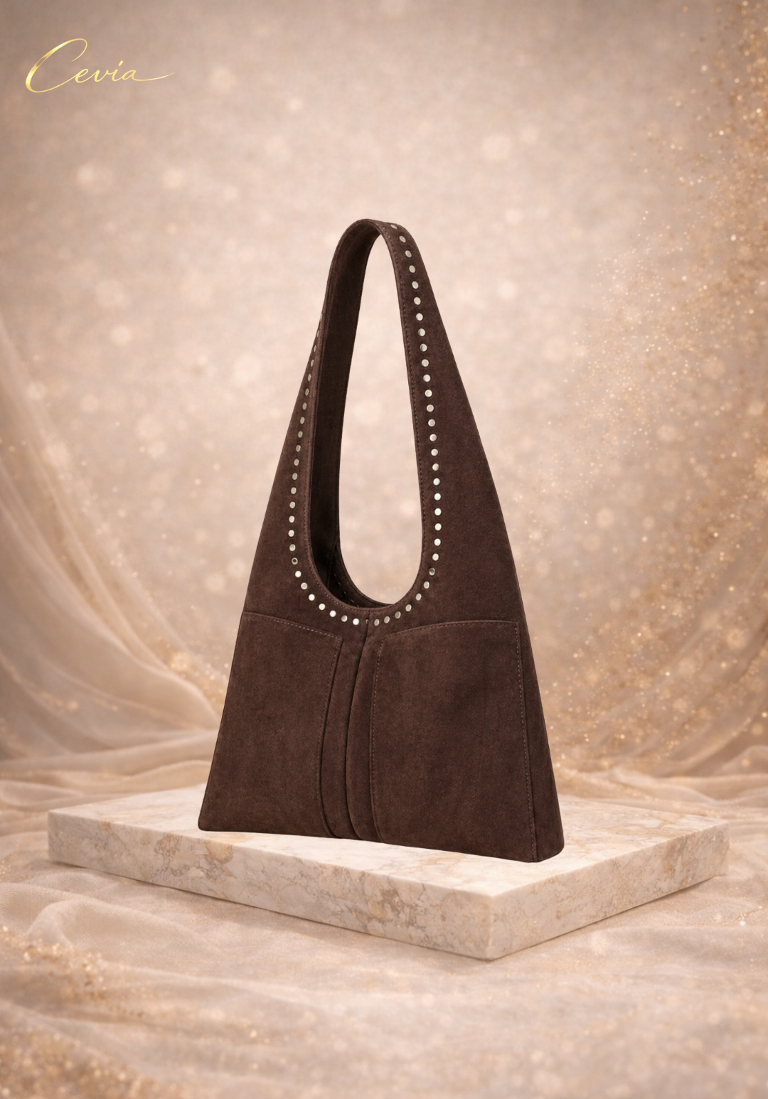 The Aurelle Studded Suede Shoulder Bag