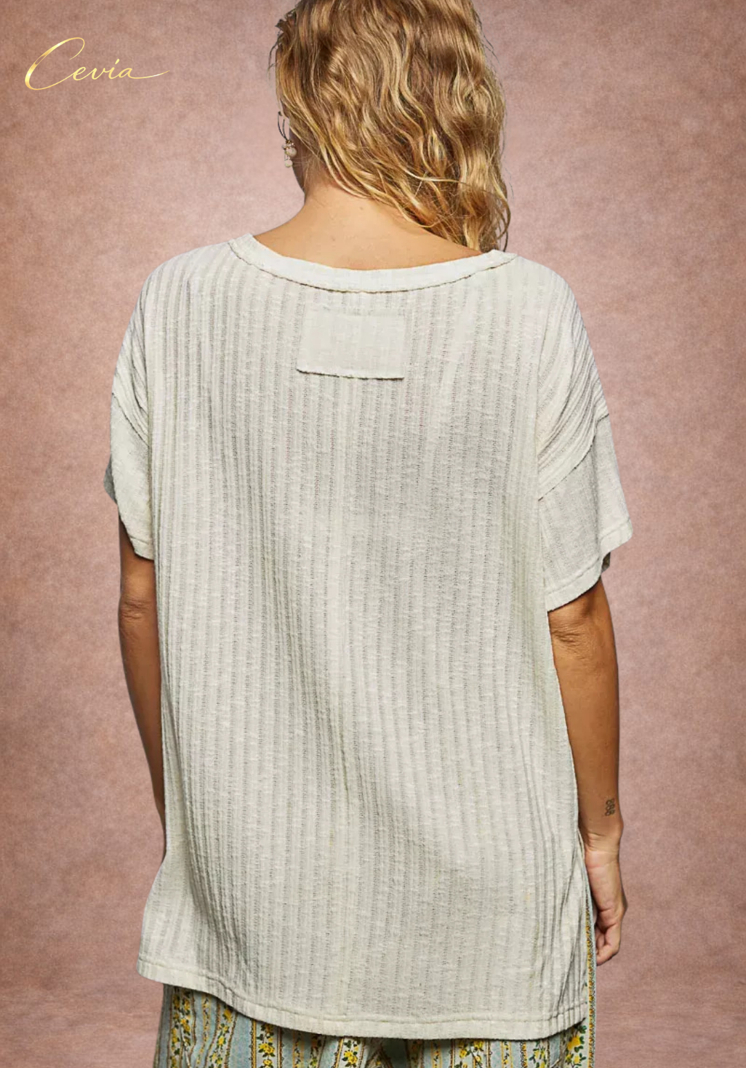 Textured Ribbed V-Neck Relaxed Top